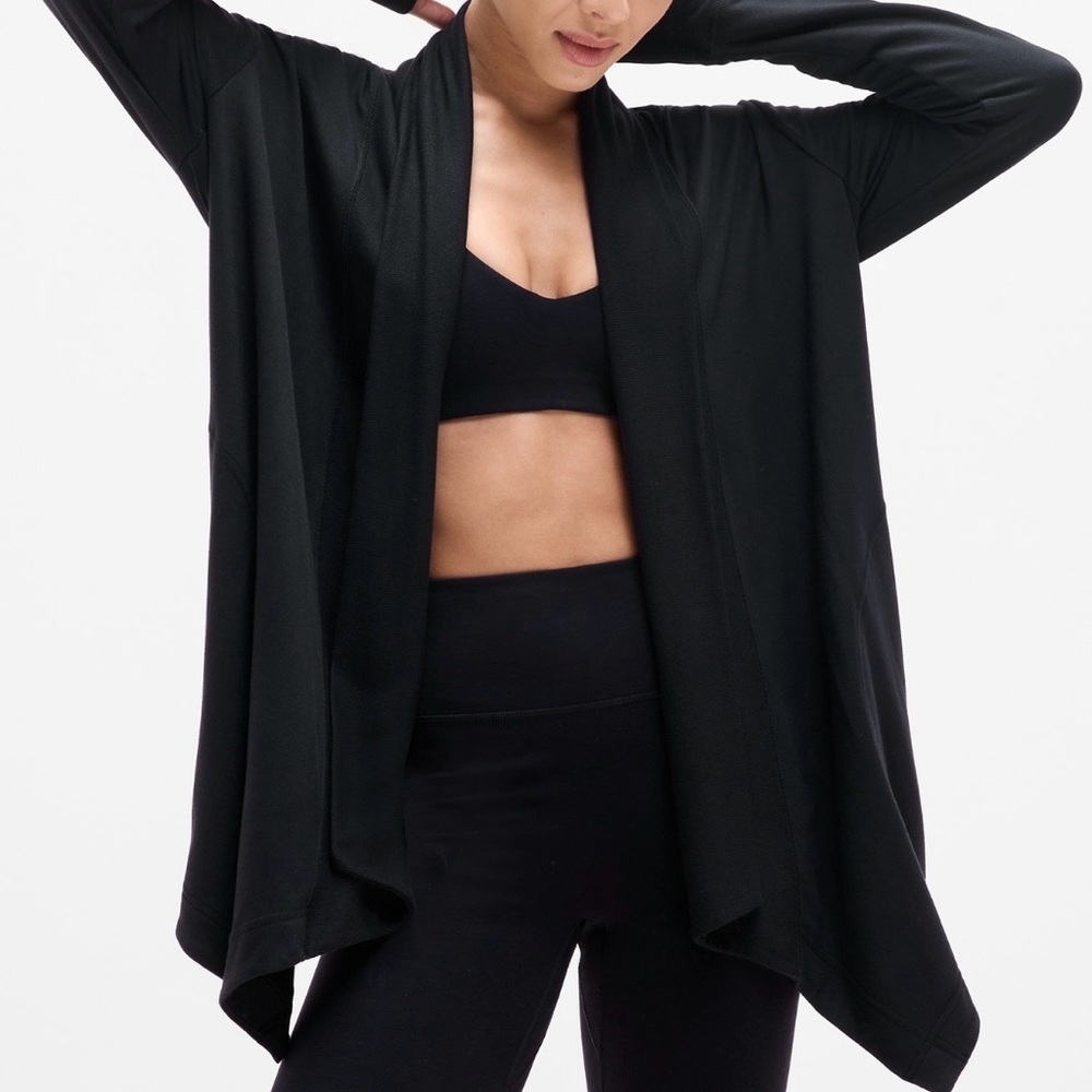 Athleta Pranayama Restore Wrap Black S Tall Open Cardigan Cozy Athleisure - Picture 2 of 9